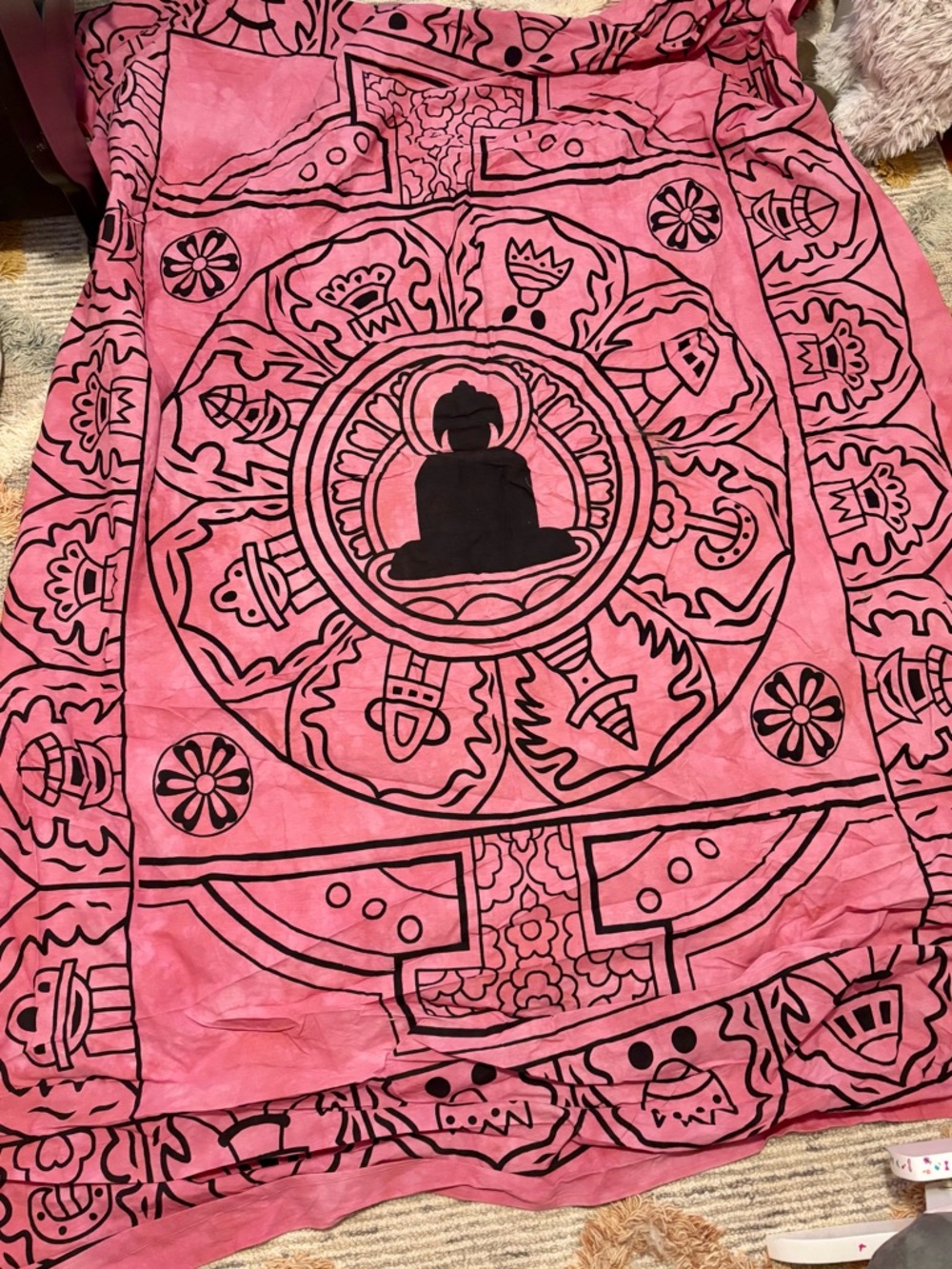 EARTHBOUND Pink and Black Buddha Mandala Tapestry